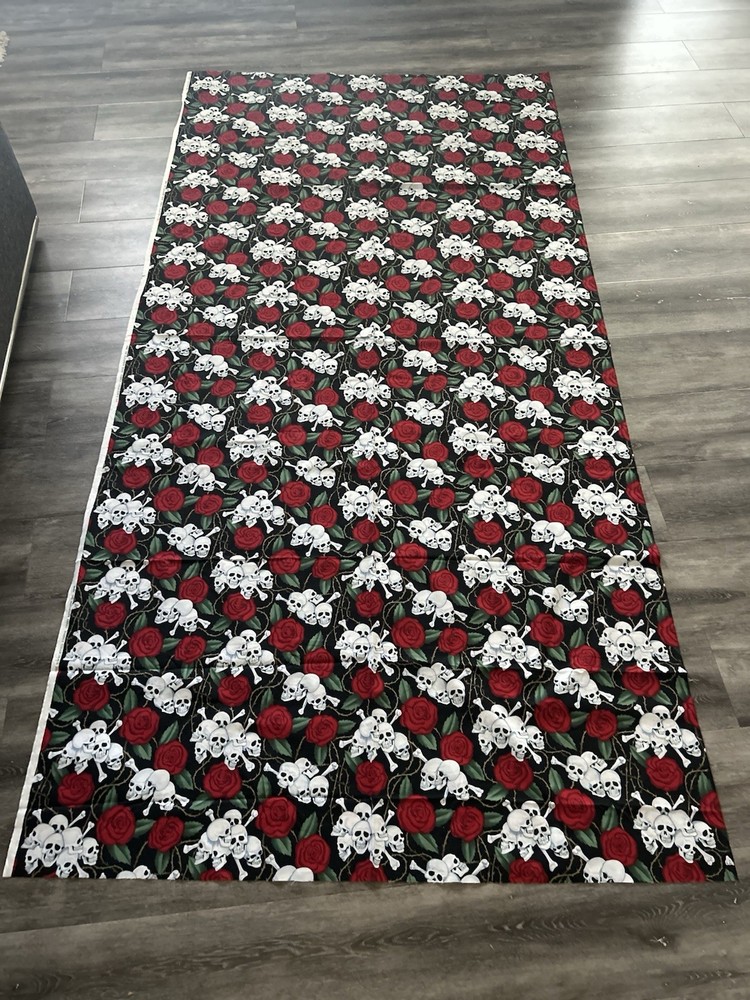 ALEXANDER HENRY 2.5 yards x 42 inches “SKULLS” and Roses 2001 Fabric Quilting