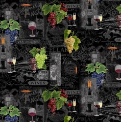 Food Fabric | Wine Tasting Glass & Grape Chalkboard | Timeless Treasures YARD