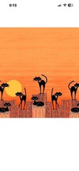 Stray Cat Strut Double Border Full Yard Black Cats on a Fence by Michael Miller