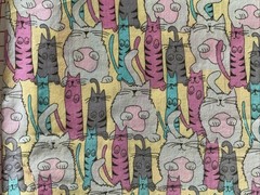 3 Yd 22” x 40” Fabric Pastel Fun Cats #6611 by Springs Prewashed