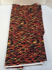 BLAZING FLAMES on Black Print Cotton Calico Crafting Fabric 4 1/2 Yard X 44”
