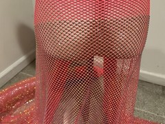 Neon Pink Crystal rhinestone 4way stretch mesh fabric 48” width sold by the yard