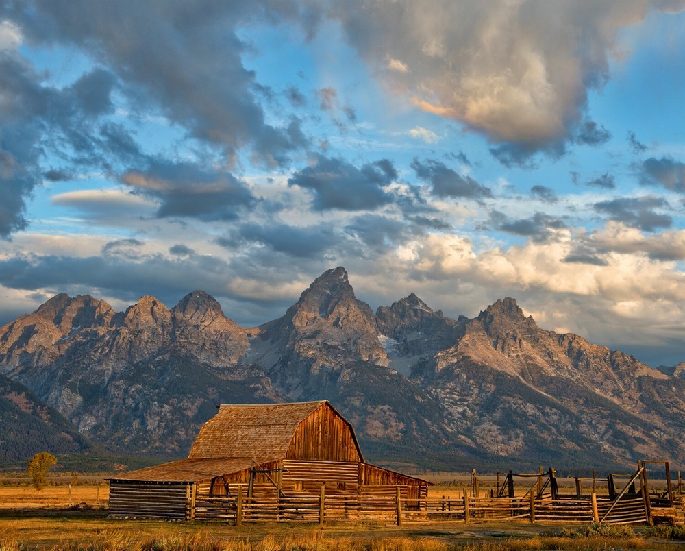 Rustic Wyoming Barn Mountains Panel 36in x 43 inches Digital print