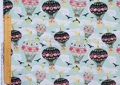FAT QUARTER HOT AIR BALLOONS SKY BIRDS GOLD METALLIC EMMA & MILA COTTON FABRIC