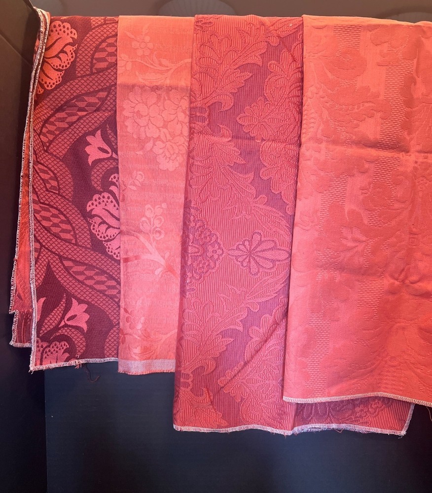 4 Fabric samples Damask Moire Coral & Reds Designer 26×26 upholstery Schneider