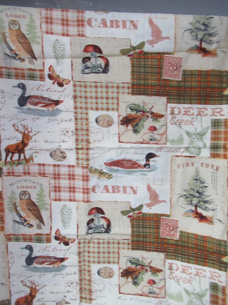 “NORTH MEMORIES” ANIMAL PATCH OWL DUCK DEER COTTON FABRIC 25X43 INCHES NEW