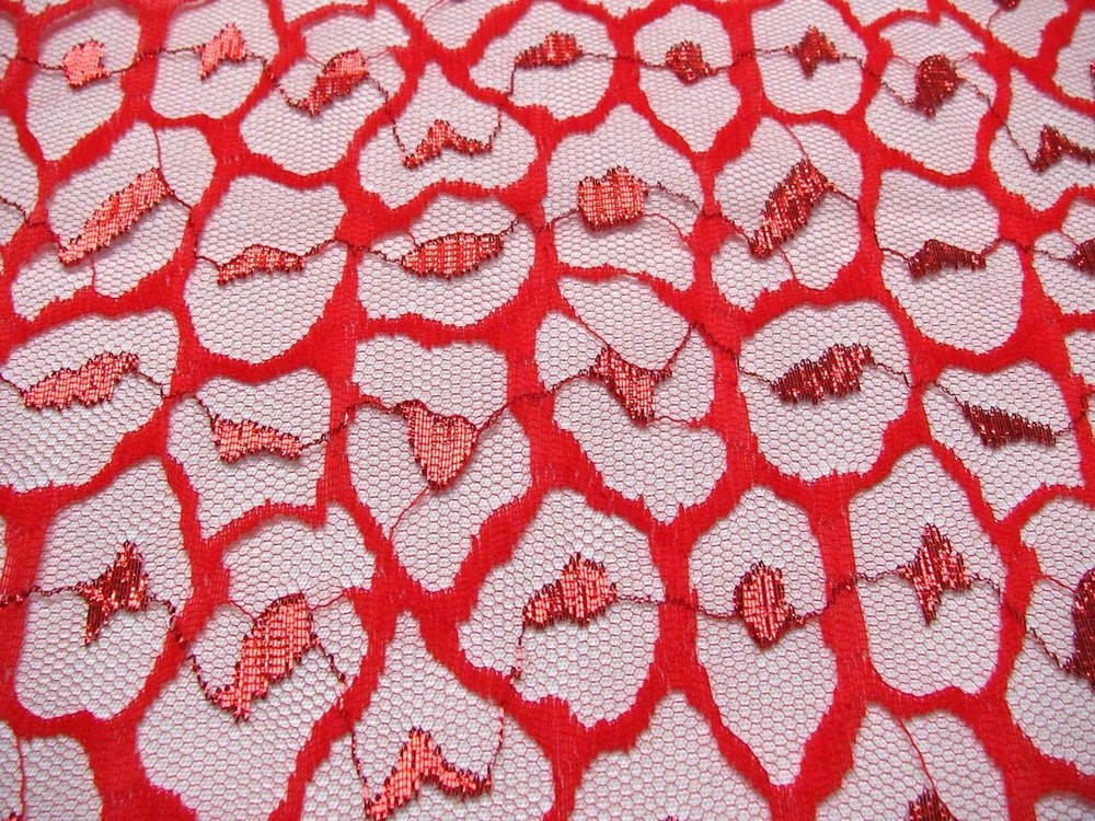 Red Tulle Lace Overlay Fabric Abstract Pattern Nylon Reflective Patch 36×58