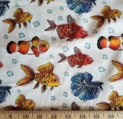 Goldfish, Clownfish, & Betta Fish on Cotton Lawn Shirting, Soft, Light, So Cute!