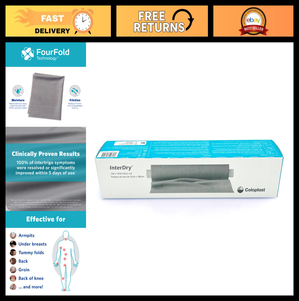 Moisture-Wicking Silver Fabric for Skin Folds – 10″ x 144″ Roll – Reduces Fricti