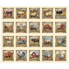 Farm Rooster Barn Fabric 36″ X44″ Panel Heartland Farm Cream Ecru Cotton by QT