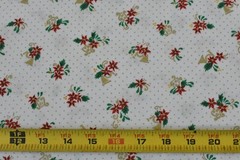 By 1/2 Yd, Vintage, Red & Green Poinsettias/Gold Music Instruments on White,V435