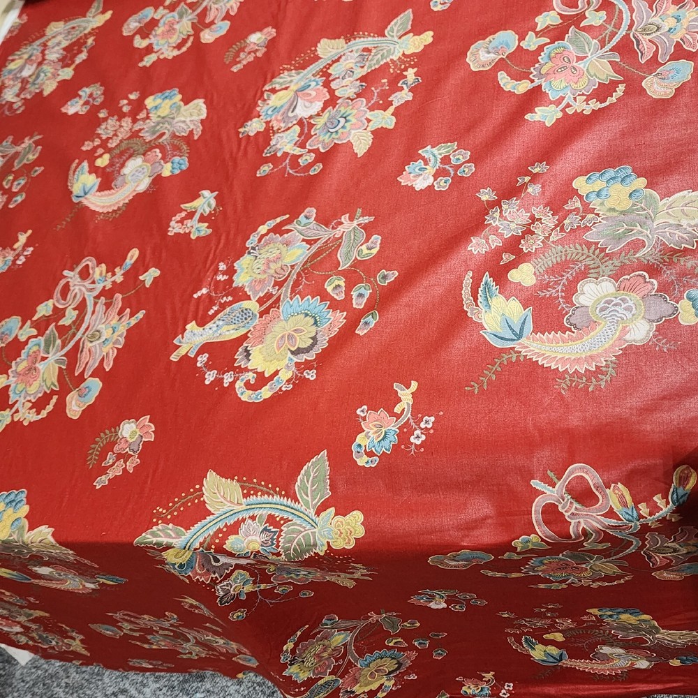 5Y Passage To India P Kaufman Drapery Fabric 55W Red Orange Floral #0091