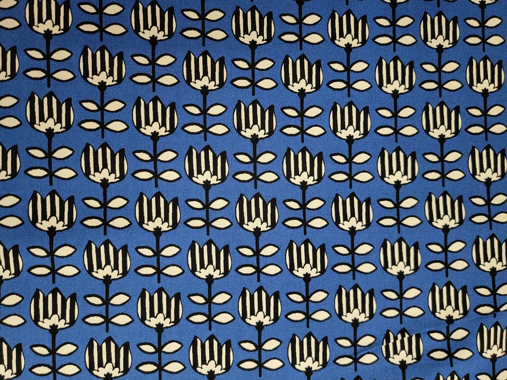 ORIMONO – Scandi Striped b/w Flowers by Sevenberry – Blue ,1/4 yard