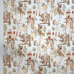Alexander Henry Back In The Saddle 2008 Pinup Cowgirls White Fabric 2.6YD WASHED