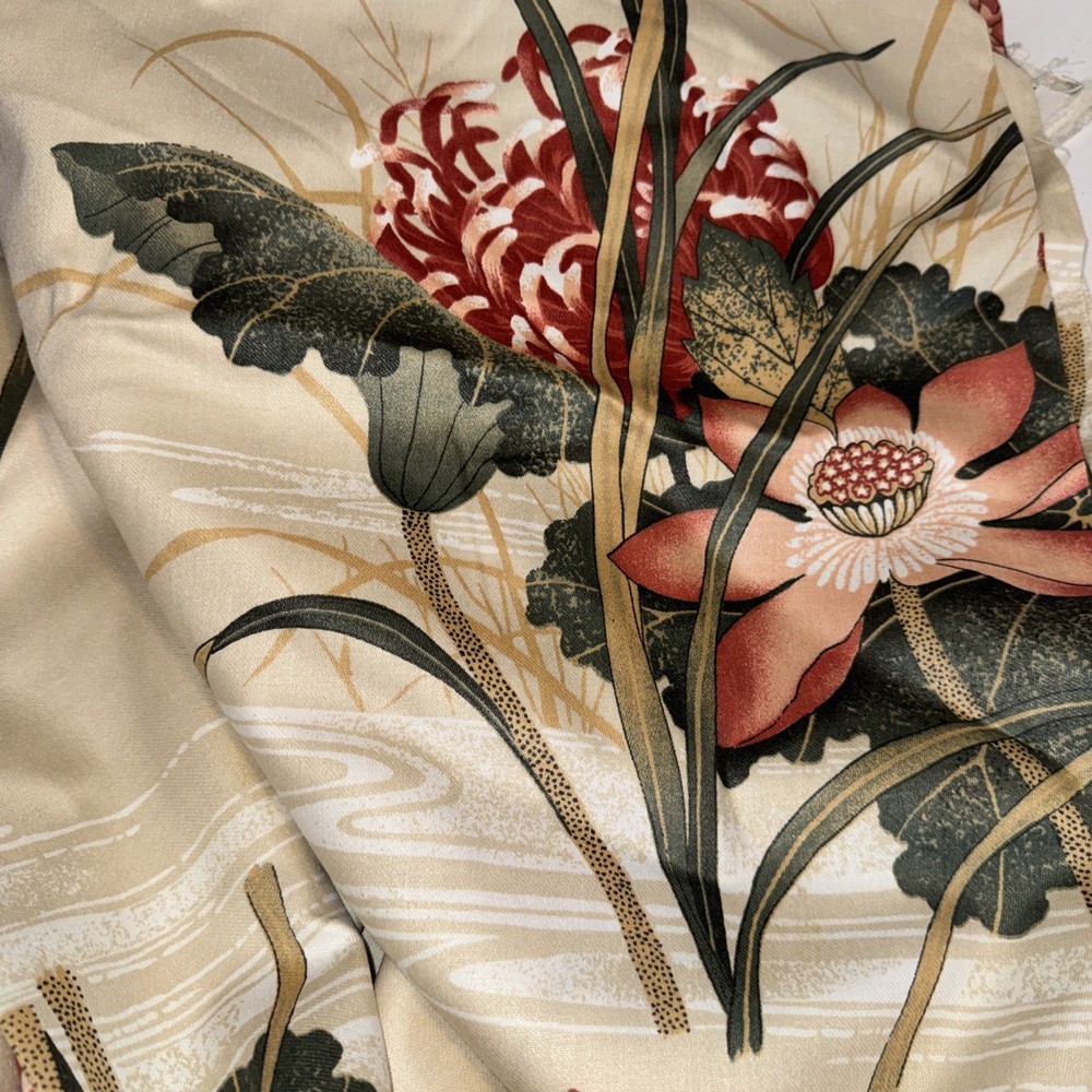 Quaker Fabric 1981 Floral Bamboo Screen Print Dupont Teflon Yards 122” x54” 3 Yd