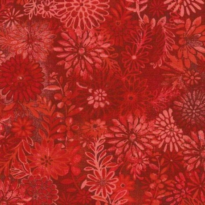 BTY TC Studio FLORAL FOREST Red Print 100% Cotton Quilt Fabric by Yard