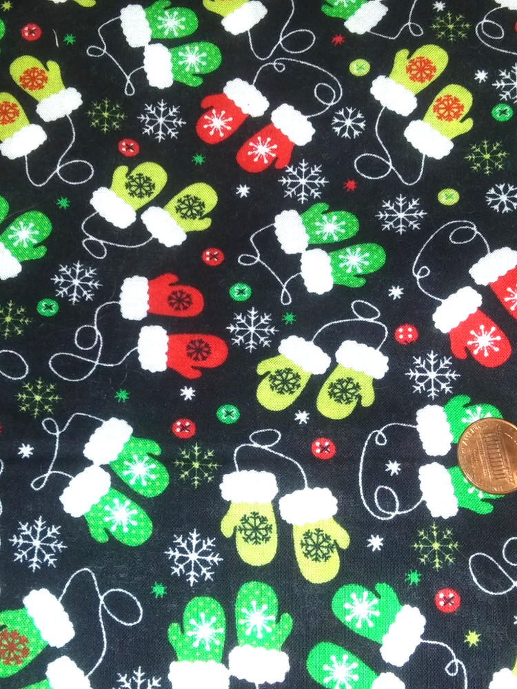 JoAnn Cotton Fabric 46 ” X 44″ Winter Holiday Colorful Gloves Quilt Craft