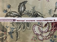 Waverly Montague Fabric Remnant Beige Red Blue Green Made In USA Vintage