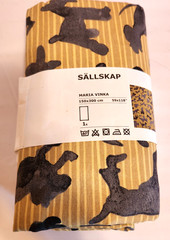 IKEA Sallskap Pre-Cut Fabric Yellow Stripes w/Cat & Dog Shadows 59 x 118 Cotton