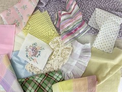 Romantic Pastel Slow Stitch Bundle with Vintage Fabrics, Trim, Buttons & Beads