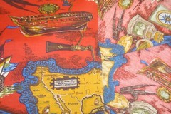 Vtg 1 of 5 yds Nautical Fabric Maps Ship Voyage drapery Cotton Red 44″ x 36″ BTY