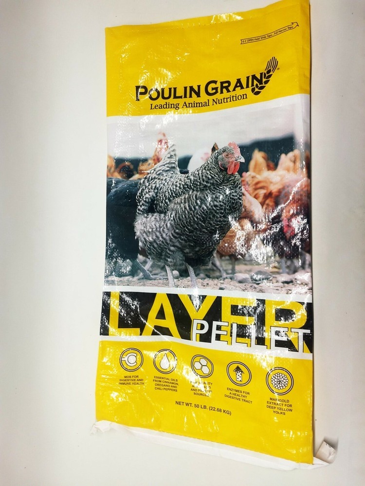 Empty Chicken Feed Woven Plastic Bag Sack Poulin Grain Crafts Art Repurpose