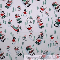 BonEful FABRIC FQ Cotton Quilt White Red Green Snowman Ski Sled Sport Xmas Mask