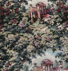 Vintage Woven Tapestry Fabric Scenic Garden Pavilion Gobelin Upholstery 7.22 Yds