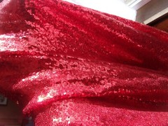 Sequin Mini / Small Disc Red fabric table cover Christmas 5 Ct 50″ x 50″ pieces