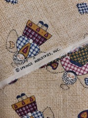 1 Yd Vintage Spring Industries Primitive Angels Folk Theme Beige Red Blue