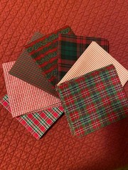 7 Quilter’s Fat Quarters, Christmas reds, cottons and blends, plaids and stripes