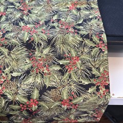 Red Rooster Cottin Quilting Fabric Red Green Gold Holly Berry Pine Cone 1.3 Yd