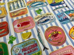 Retro Sardine Tin Fabric Fish Can Vintage Cotton for Kitchen Decor Crafts 140cm