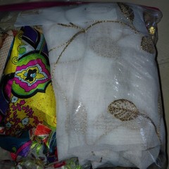 Lot Of embroidered embellishment remnants and fabrics pieces