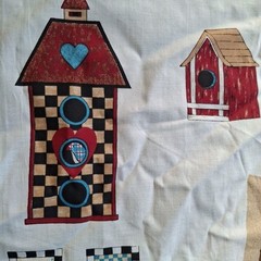 Cut & Sew Birdhouse Americana Vest Panel Folk Art Applique Bird House One Size