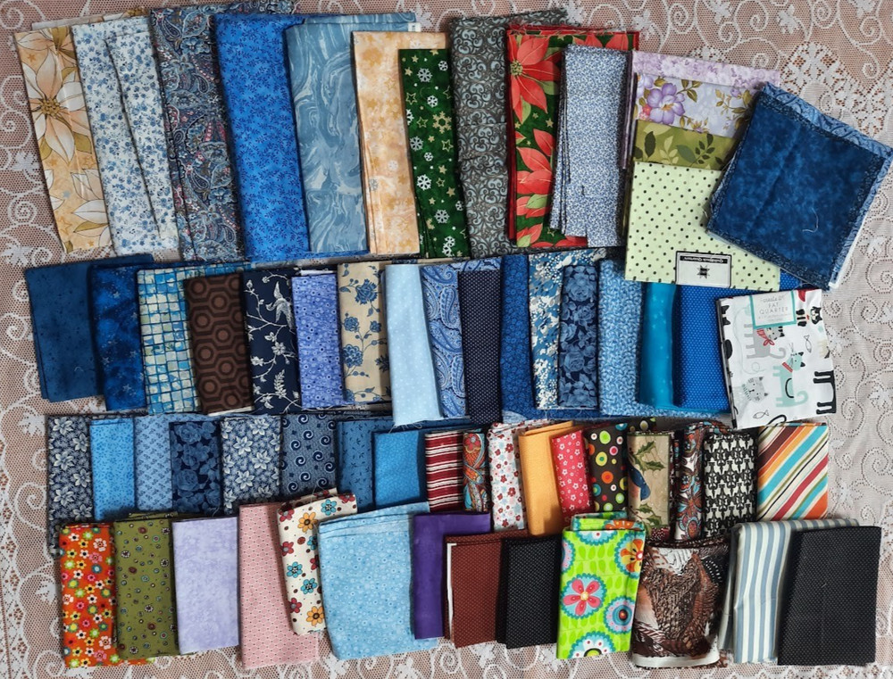 Lot of 65+ Fabric Pieces Stash Builder Fat Quarters & Larger Pieces Blues