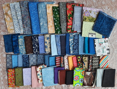 Lot of 65+ Fabric Pieces Stash Builder Fat Quarters & Larger Pieces Blues