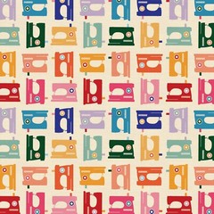 Sewing Mood Fabric by Paintbrush Studio – Brightly Colored Sewing Machines!
