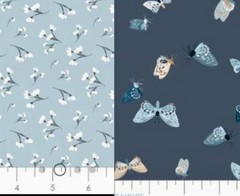 Midnight In Bloom Fat Quarter Pack By Camelot Birds Butterflies Navy & Peach
