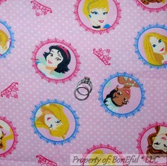 BonEful Fabric FQ Cotton Flannel Quilt Pink White Dot Girl DISNEY Princess Crown