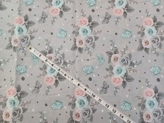 Gray Floral Fabric Cotton 1 pc 3 Yds x 62″ Craft Home