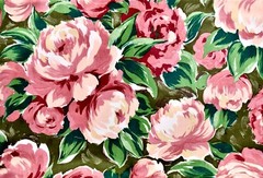 Field of Pink Flowers Fabric,Grn.Leaves,Teflon Coated,Soil&Stain Resistant,78×56