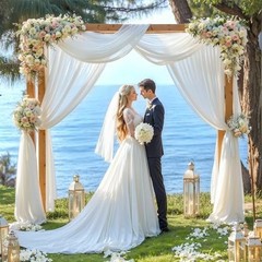 White Wedding Arch Draping Fabric, 2 Packs 29″ X 20FT Sheer Fabric Arch Drapery