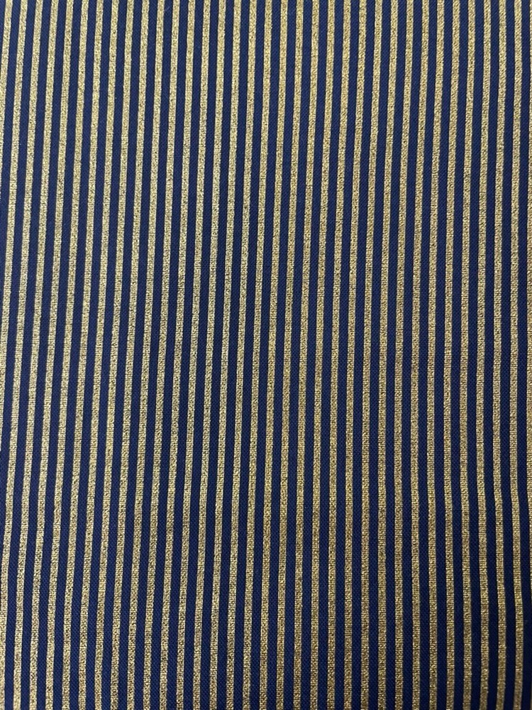 Navy with metallic gold stripe from Kaufman’s “Fusion” line 100% cotton