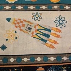 Atomic Bots Cotton Border OOP Boys Fabric Robot Alien UFO Rockets Planets Space