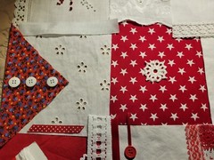 Vintage Slow Stitch Junk Journal Fabric Lace Craft Supplies, Red & White, L2