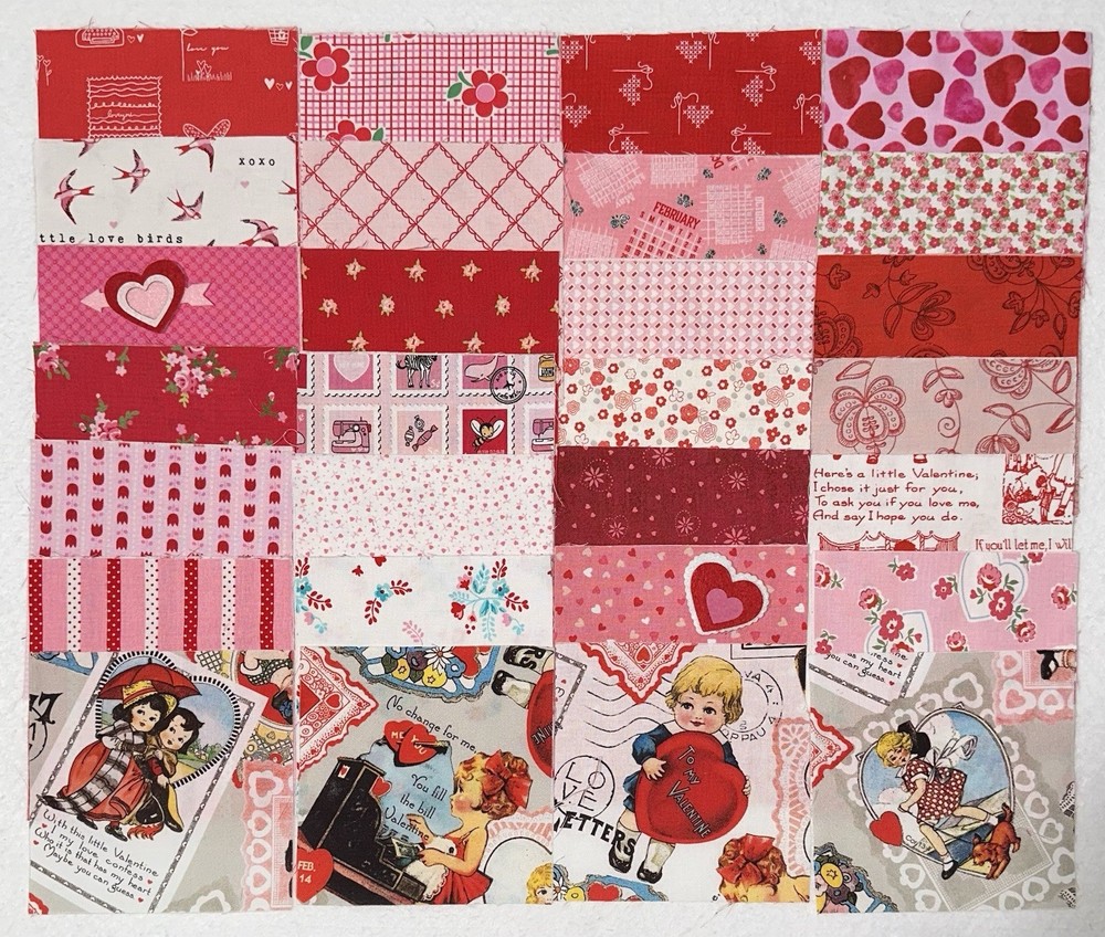 Valentine 5″Precut Charm Pk Cotton Fabric: Hearts, Flowers,Stamps,Love Letters