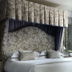 BENNISON FABRICS Cherry Tree Blue on Oyster Fine Fabric 6 Yards