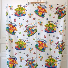 1977 Pattern Rights White Primary Colors Carousel CottonPoly Fabric 2.5yd x 44″