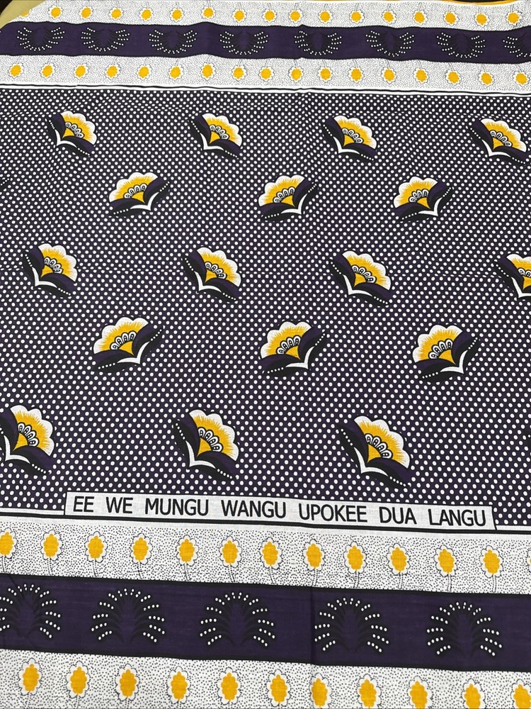 Nida Nzito Purple Gold Floral Panel Fabric Tanzania African Wax Print Cotton